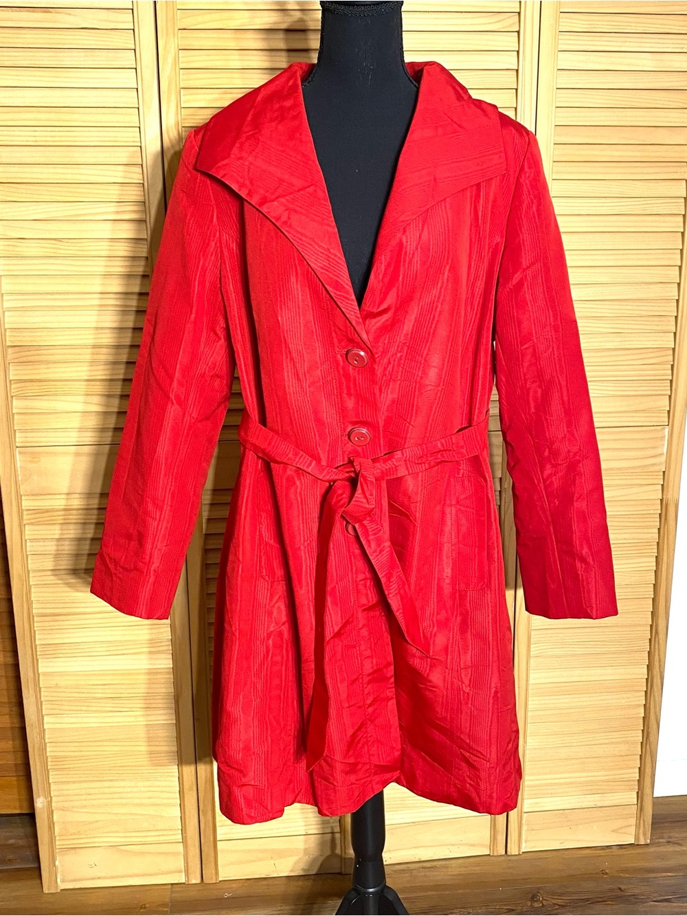 Red Women's Trench Coat with Belt Carmen Sandiego Willy Wonka Halloween costume